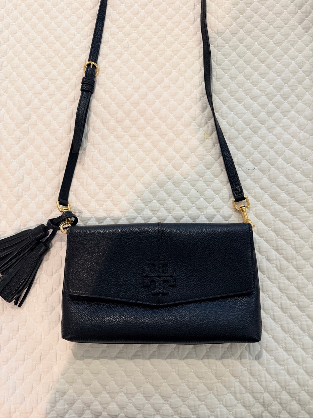 Tory Burch Black Leather Crossbody with Tassel